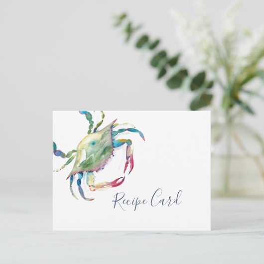 Waterverf Blue Crab Recipcard Feestdagenkaart (Staand voorkant)