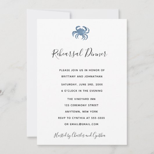 Waterverf Blue Crab repetitie Dinner Invitations Kaart (Voorkant)