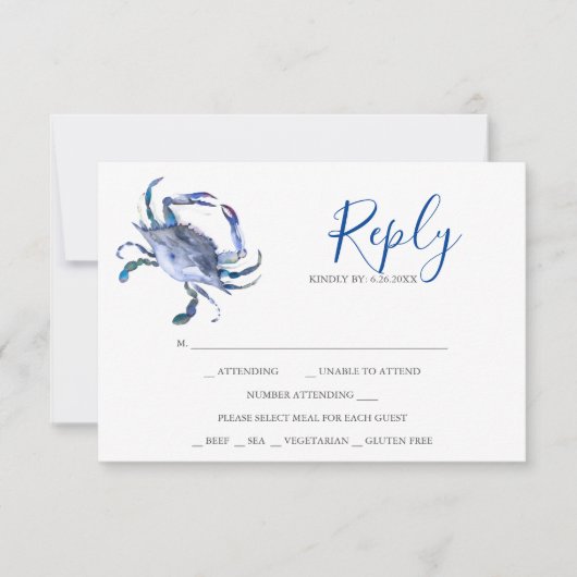 Waterverf Blue Crab Reply RSVP-kaarten RSVP Kaartje (Voorkant)