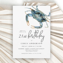 Waterverf Blue Crab Seafood 21st Birthday Kaart