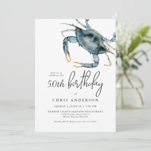 Waterverf Blue Crab Seafood 50th Birthday Kaart (Staand voorkant)