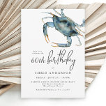 Waterverf Blue Crab Seafood 60th Birthday Kaart<br><div class="desc">De perfecte verjaardagsuitnodiging voor het vieren van een speciale 60ste verjaardag met een diner langs de kust. Dit ontwerp is voorzien van een blauwe krab in de bovenhoek in levendige waterverven. De simulatietekst is modern met een casual elegantie die zowel smaakvol als gastvrij is. Het werkt prachtig voor hem of...</div>