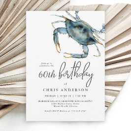 Waterverf Blue Crab Seafood 60th Birthday Kaart