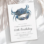 Waterverf Blue Crab Seafood 60th Birthday Kaart<br><div class="desc">De perfecte verjaardagsuitnodiging voor het vieren van een speciale 60e verjaardag met een diner langs de kust, dit ontwerp is voorzien van een blauwe krab in levendige waterverven. De uitnodigingstekst is modern met een casual elegantie die zowel smaakvol als gastvrij is. Het werkt prachtig voor hem of haar en de...</div>