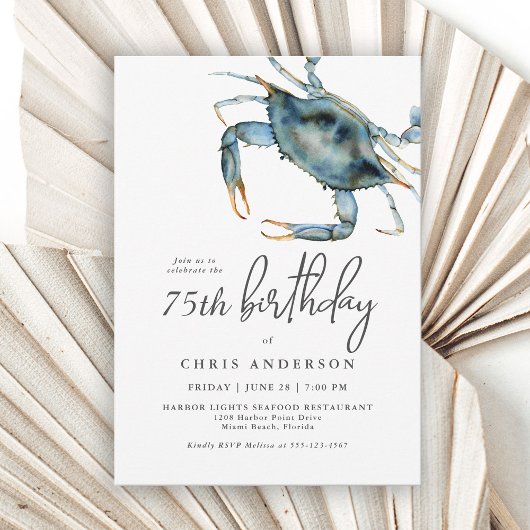 Waterverf Blue Crab Seafood 75th Birthday Kaart