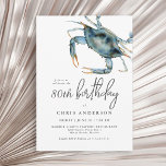 Waterverf Blue Crab Seafood 80th Birthday Kaart<br><div class="desc">De perfecte verjaardagsuitnodiging voor het vieren van een speciale 80ste verjaardag met een diner langs de kust. Dit ontwerp is voorzien van een blauwe krab in de bovenhoek in levendige waterverven. De simulatietekst is modern met een casual elegantie die zowel smaakvol als gastvrij is. Het werkt prachtig voor hem of...</div>