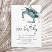 Waterverf Blue Crab Seafood 80th Birthday Kaart