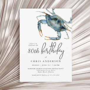 Waterverf Blue Crab Seafood 80th Birthday Kaart