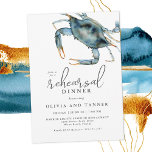 Waterverf Blue Crab Seafood Rehearsal Dinner Kaart<br><div class="desc">De perfecte huwelijksrepetitie voor een diner langs de kust, dit ontwerp is voorzien van een blauwe krab in de bovenhoek in levendige waterverven. De simulatietekst is modern met een casual elegantie die zowel smaakvol als gastvrij is. Pas de tekst sjabloon met uw specifieke details aan. Deze uitnodiging is een prachtige...</div>