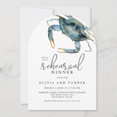 Waterverf Blue Crab Seafood Rehearsal Dinner Kaart (Voorkant)