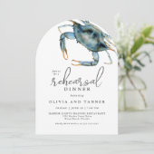 Waterverf Blue Crab Seafood Rehearsal Dinner Kaart (Staand voorkant)