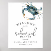 Waterverf Blue Crab Seafood Rehearsal Dinner Poster (Voorkant)