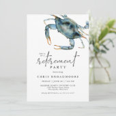 Waterverf Blue Crab Seafood Retirement Party Kaart (Staand voorkant)