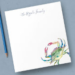 Waterverf Blue Crab - Speciaal ontwerp Notitieblok<br><div class="desc">Deze gepersonaliseerde kantoorbenodigdheden hebben je familienaam of monogram in een handgeschreven scripttypografie met mijn blauwe krab originele waterverf kunst. Ideaal voor bruiloften of je zomernotities. Om meer kantoor thuis levende design en krabgeschenken als dit bezoek www.zazzle.com/dotellabelle te zien</div>