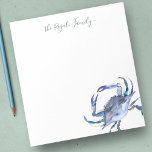 Waterverf Blue Crab - Speciaal ontwerp Notitieblok<br><div class="desc">Deze gepersonaliseerde kantoorbenodigdheden hebben je familienaam of monogram in een handgeschreven script typografie met mijn waterverf krab in tinten blauw. Ideaal voor bruiloften of je zomernotities. Om meer kantoor thuis levende design en krabgeschenken als dit bezoek www.zazzle.com/dotellabelle te zien</div>