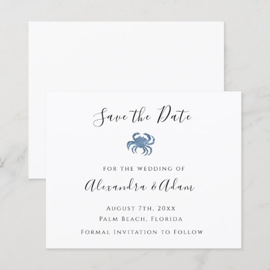 Waterverf Blue Crab Wedding Save the Date Kaarten (Voorkant / Achterkant)