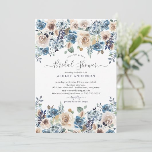 Waterverf Blue & Cream Floral Vrijgezellenfeest Kaart (Staand voorkant)