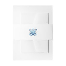Waterverf Blue Crest Monogram bruiloft uitnodiging