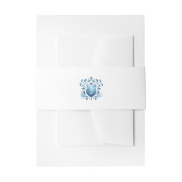 Waterverf Blue Crest Monogram bruiloft uitnodiging Uitnodigingen Wikkel