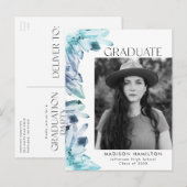 Waterverf Blue Crystal Photo Graduation Party Uitnodiging Briefkaart (Voorkant / Achterkant)