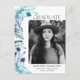 Waterverf Blue Crystal Photo Graduation Party Uitnodiging Briefkaart