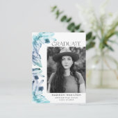 Waterverf Blue Crystal Photo Graduation Party Uitnodiging Briefkaart (Staand voorkant)