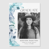 Waterverf Blue Crystals Foto Afstuderen Magnetische Uitnodiging (Voorkant)