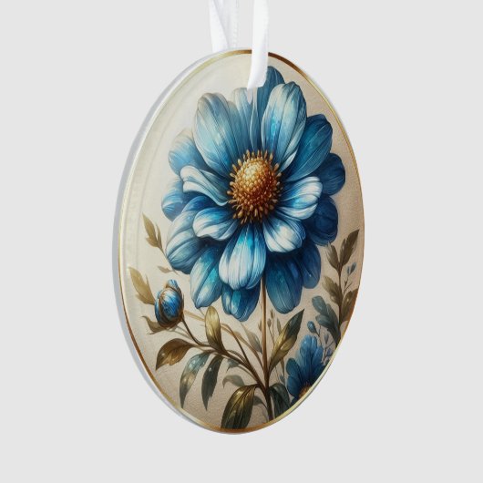 Waterverf Blue Daisy Ornament (voorkant)