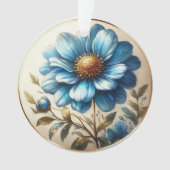 Waterverf Blue Daisy Ornament (voorkant)