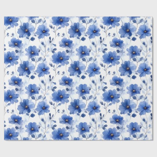 Waterverf Blue Daisy Pattern Cadeaupapier (Vlak)