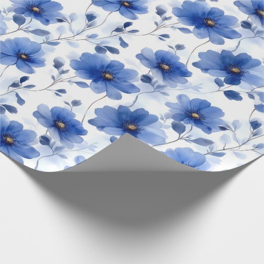 Waterverf Blue Daisy Pattern Cadeaupapier (Hoek)