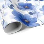 Waterverf Blue Daisy Pattern Cadeaupapier (Rol Hoek)