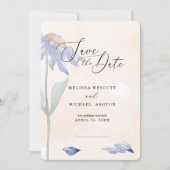 Waterverf Blue Daisy Wedding Soft Peach Save The Date (Voorkant)