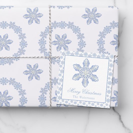 Waterverf Blue Designer Snowflake Gift Enclosure Notitiekaartje
