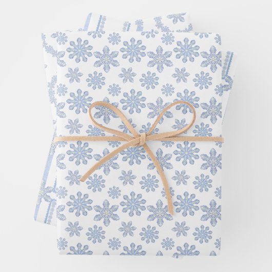 Waterverf Blue Designer Snowflake Inpakpapier Vel (In situ)