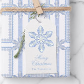Waterverf Blue Designer Snowflake Kerst Cadeaulabel