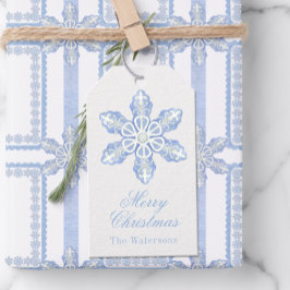 Waterverf Blue Designer Snowflake Kerst Cadeaulabel