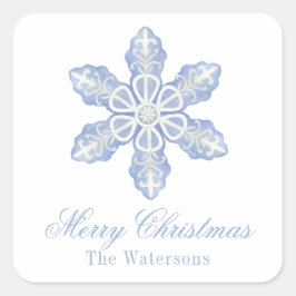 Waterverf Blue Designer Snowflake Vierkante Sticker