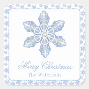 Waterverf Blue Designer Snowflake Vierkante Sticker