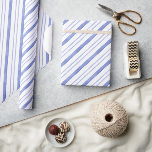 Waterverf Blue Diagonal Stripes Cadeaupapier (Crafts)