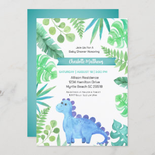 Waterverf Blue Dinosaur Boys Baby shower Kaart
