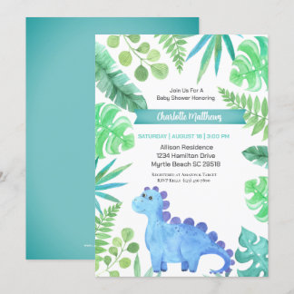 Waterverf Blue Dinosaur Boys Baby shower Kaart