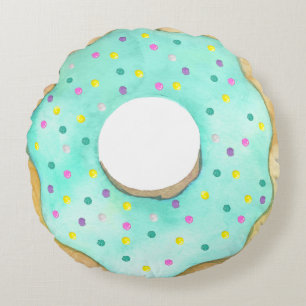 Waterverf Blue Donut Sprinkles Cute Doughnut Rond Kussen