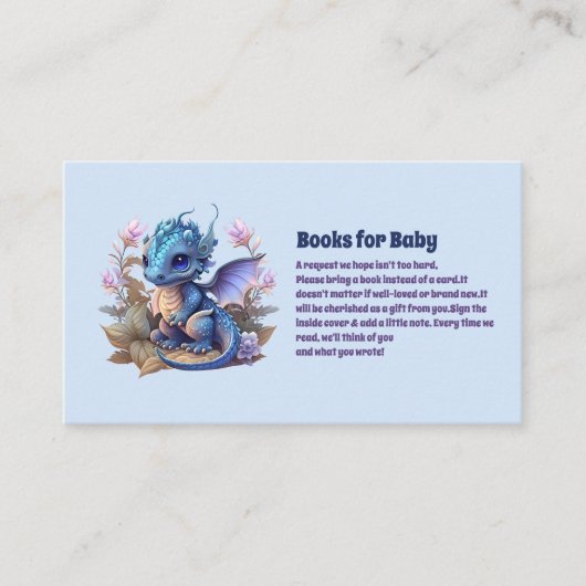 Waterverf Blue Dragon Baby shower boeken voor baby Informatiekaartje (Voorkant)
