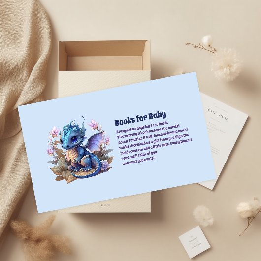 Waterverf Blue Dragon Baby shower boeken voor baby Informatiekaartje