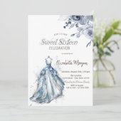 Waterverf Blue Dress Blue Rozen Sweet 16 Kaart (Staand voorkant)