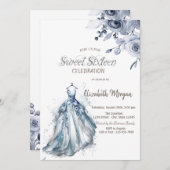 Waterverf Blue Dress Blue Rozen Sweet 16 Kaart (Voorkant / Achterkant)