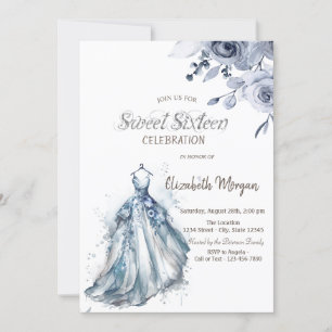 Waterverf Blue Dress Blue Rozen Sweet 16 Kaart