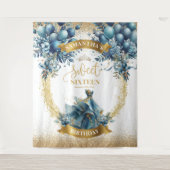 Waterverf Blue Dress Sweet 16 Gold Glitter Banner Wandkleed (Voorkant)