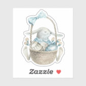 Waterverf Blue Easter Bunny Eggs Basket Sticker (Vel)